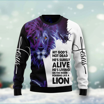 Christian Lion unisex womens & mens, couples matching, friends, funny family ugly christmas holiday sweater gifts