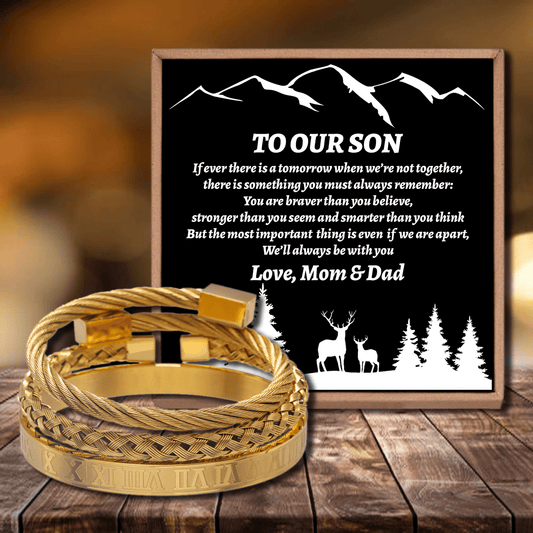 To Our Son - We Will Always Be With You Roman Numeral Bangle Weave Bracelets Set