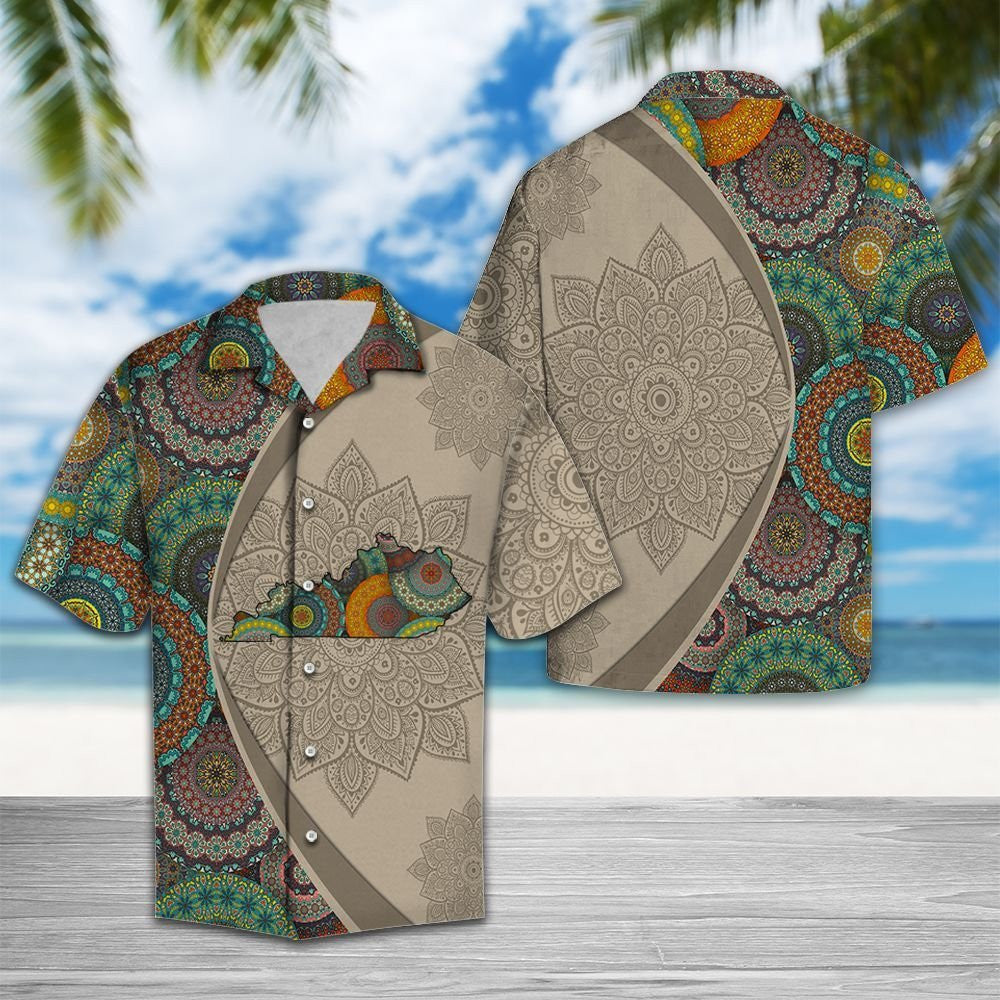 Boho Mandala Flowers With Kentucky Map Hawaiian Shirt, Hawaiian For Gift