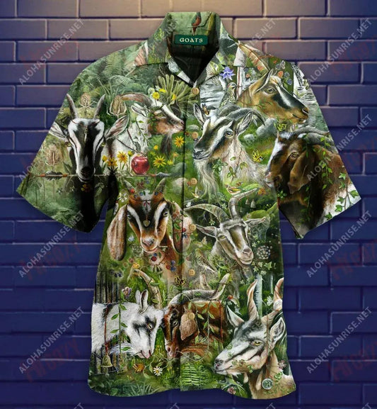 Wild Goat Unisex Short Hawaiian Shirt Ocean Aloha Shirt Custom Hawaiian Shirts Funny Hawaiian Shirts, Hawaiian Shirt Gift, Christmas Gift