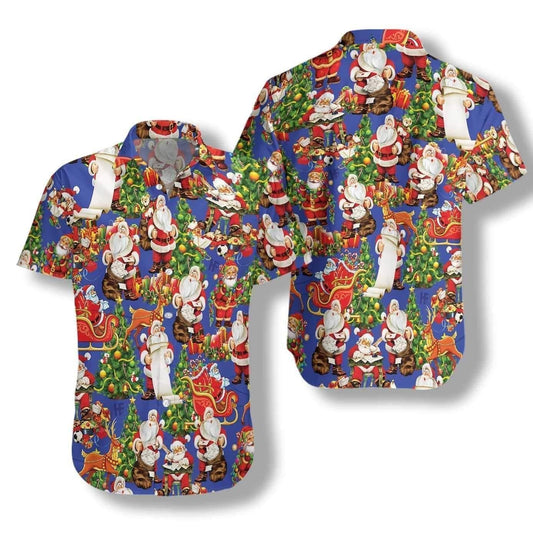 Pattern Of Christmas Santa Claus Checking List Vintage Style Design Hawaiian Shirt, Hawaiian Shirt Gift, Christmas Gift