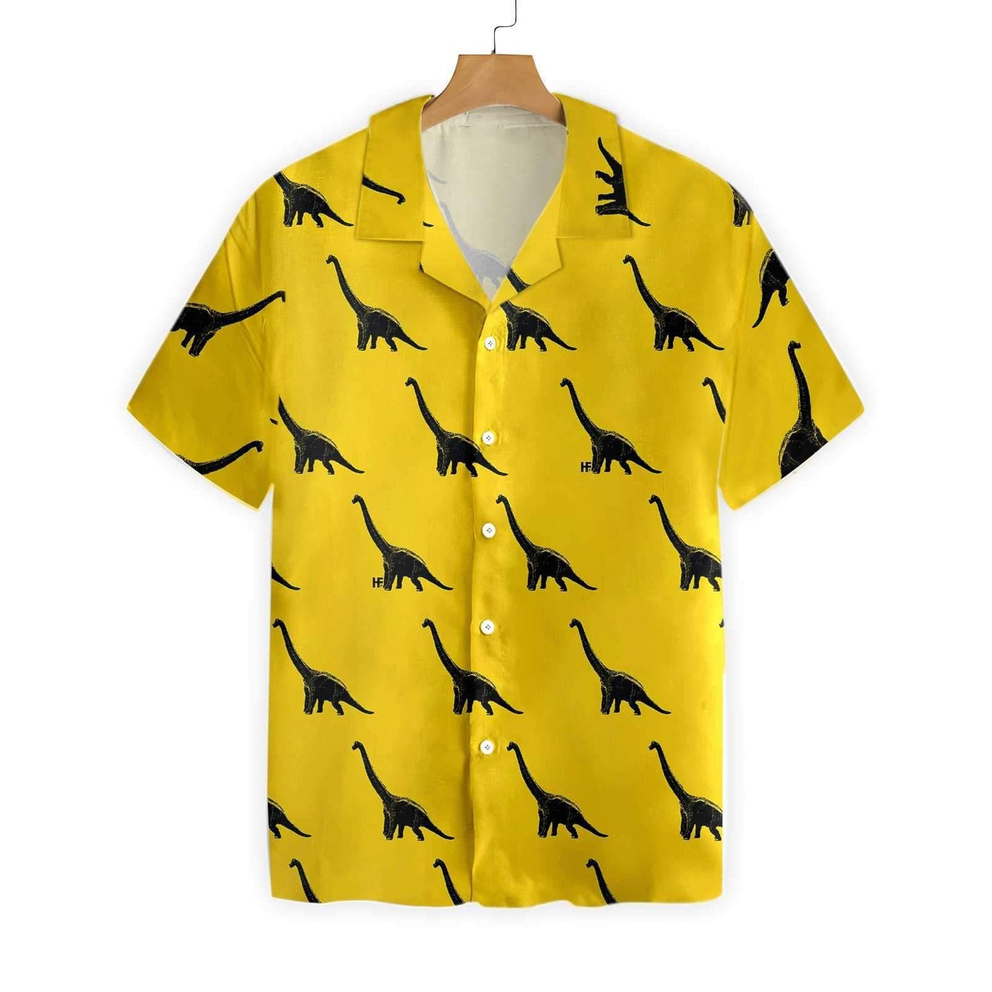 Brachiosaurus Dinosaur On Yellow Design Hawaiian Shirt, Hawaiian Shirt Gift, Christmas Gift