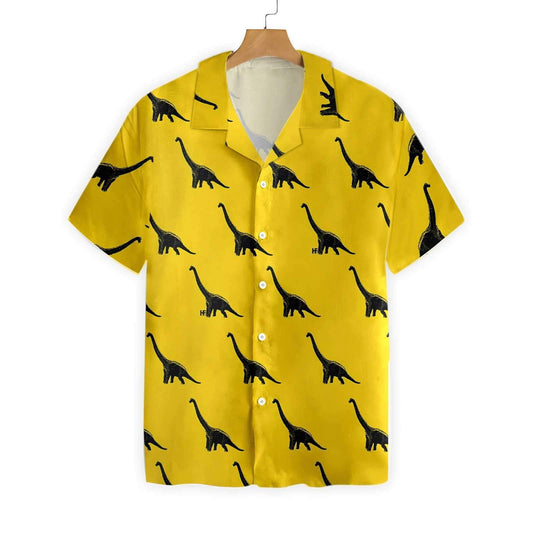 Brachiosaurus Dinosaur On Yellow Design Hawaiian Shirt, Hawaiian Shirt Gift, Christmas Gift