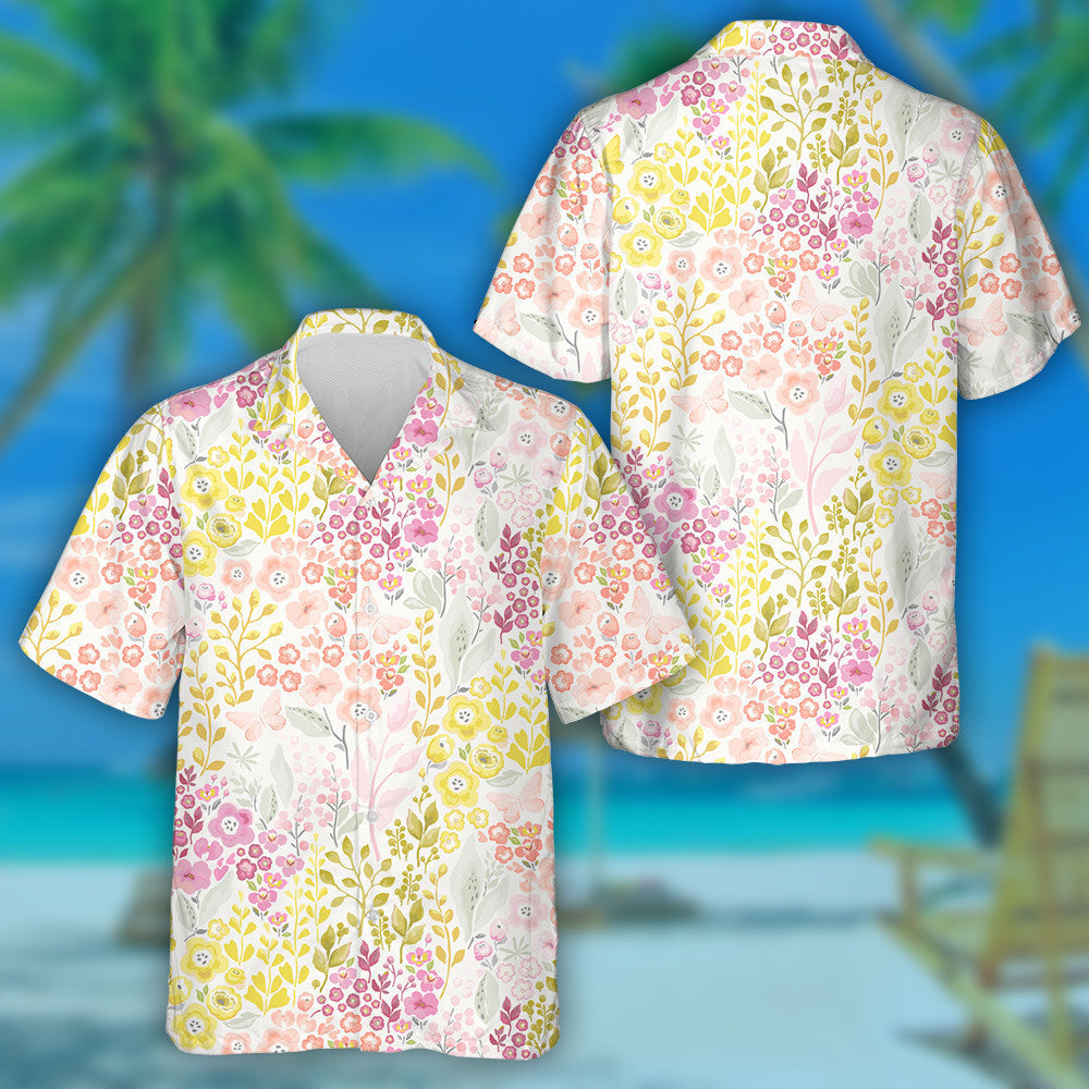 Beautiful Flowers And Butterflies In Vintage Style Hawaiian Shirt, Hawaiian Shirt Gift, Christmas Gift