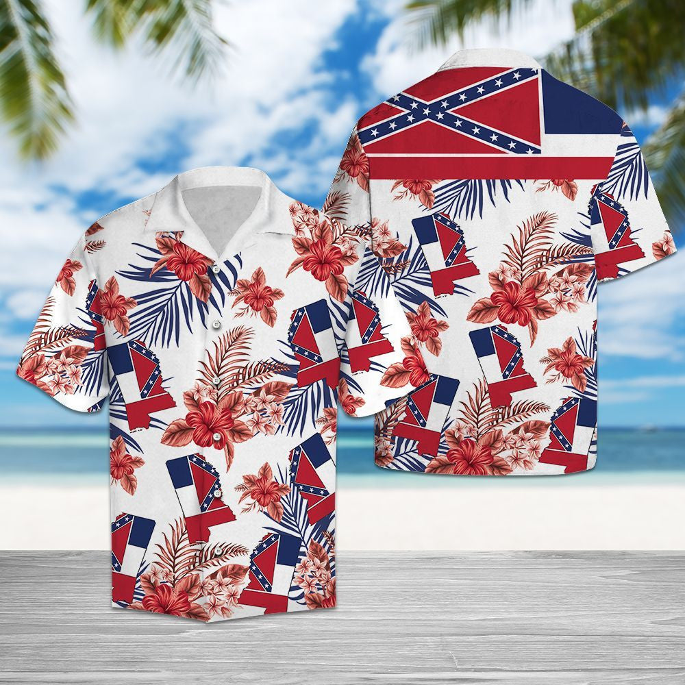 Mississippi Map With Hibiscus In White Hawaiian Shirt,Hawaiian Shirt Gift, Christmas Gift
