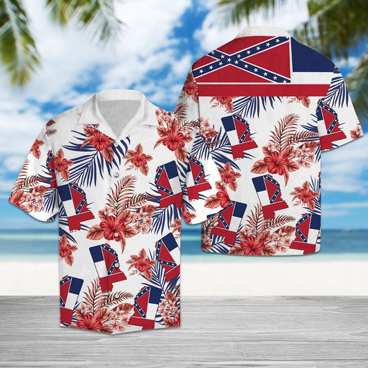 Mississippi Map With Hibiscus In White Hawaiian Shirt,Hawaiian Shirt Gift, Christmas Gift