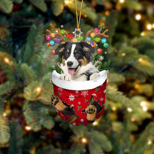 Australian Shepherd In Snow Pocket Christmas Ornament Flat Acrylic Dog Ornament,Christmas Shape Ornament, Happy Christmas Ornament, Christmas Ornament Gift, Christmas Gift, Christmas Decoration