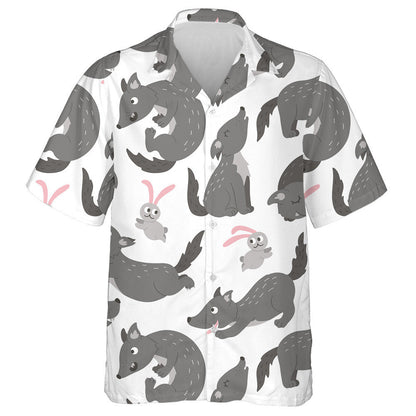 Hand Drawn Flat Funny Wolf In Different Poses Hawaiian Shirt, Hawaiian Shirt Gift, Christmas Gift