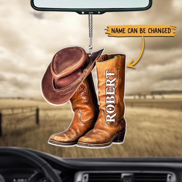 Cowboy Boots Ornament, Personalized Flat Car Acrylic Ornament, Christmas Decoration