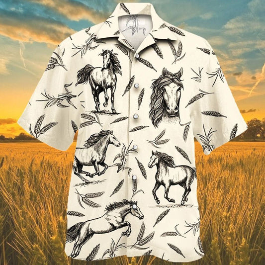 Black And White Horses Run On The Farm Lovers Hawaiian Shirt, Hawaiian Shirt Gift, Christmas Gift