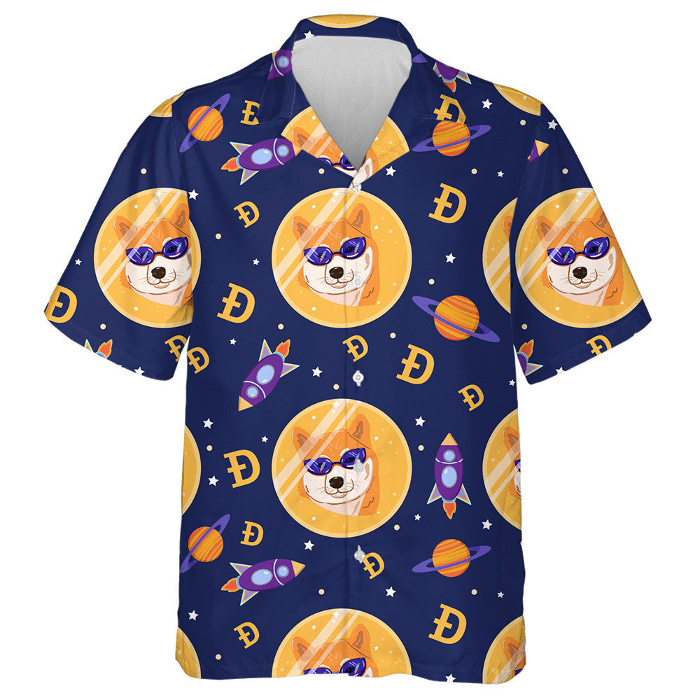 Cartoon Cryptocurrency Shiba Dog In Space Isolated Background Hawaiian Shirt, Hawaiian Shirt Gift, Christmas Gift