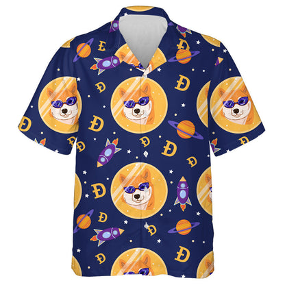 Cartoon Cryptocurrency Shiba Dog In Space Isolated Background Hawaiian Shirt, Hawaiian Shirt Gift, Christmas Gift