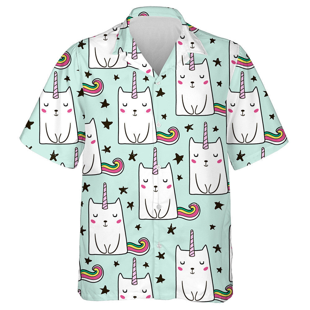 Hand Drawn Cute Unicorn Cat And Black Star Hawaiian Shirt, Hawaiian Shirt Gift, Christmas Gift
