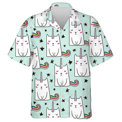 Hand Drawn Cute Unicorn Cat And Black Star Hawaiian Shirt, Hawaiian Shirt Gift, Christmas Gift