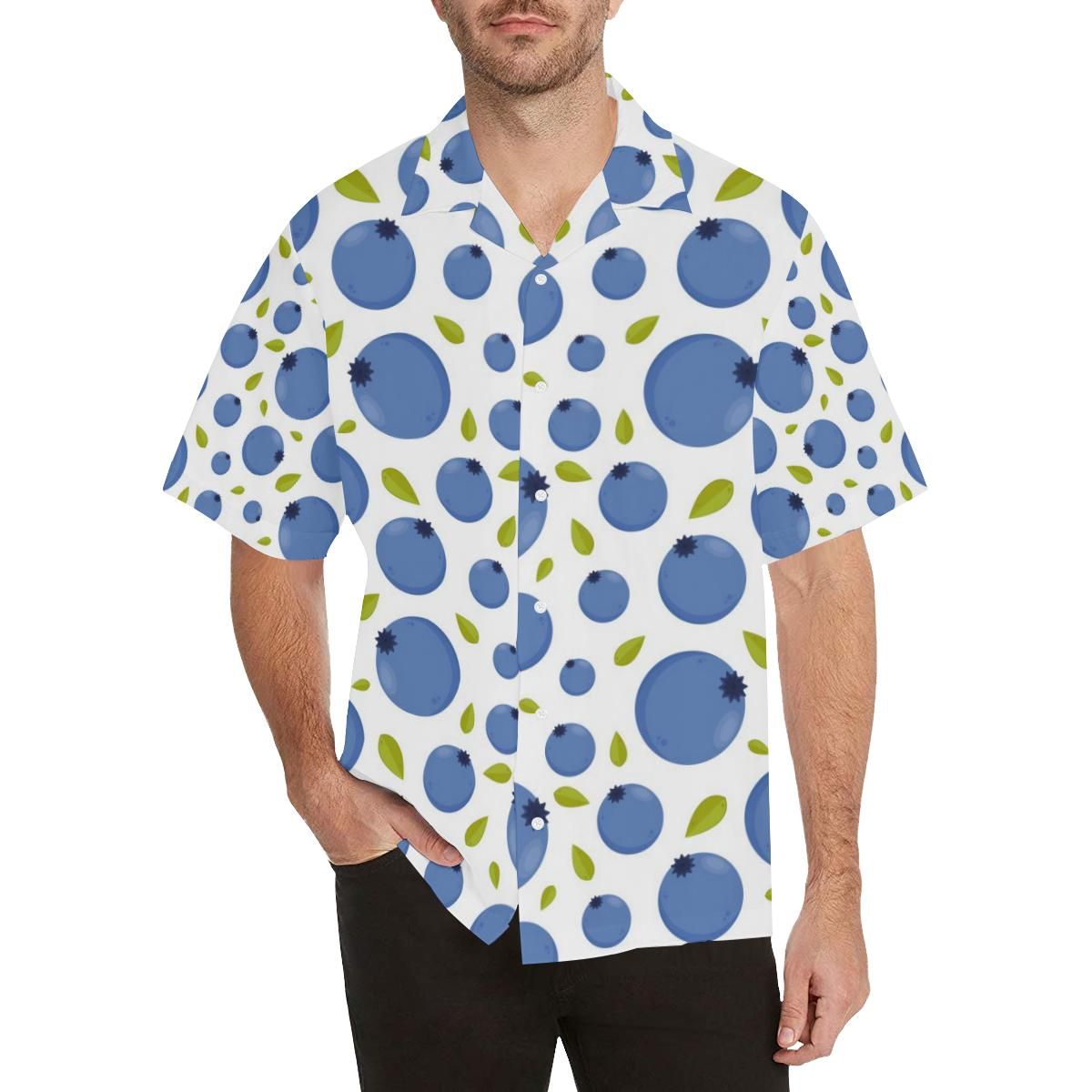 Blueberry Pattern Men's All Over Print Hawaiian Aloha Shirt Hawaiian Shorts Beach Short Sleeve,Hawaiian Shirt Gift, Christmas Gift