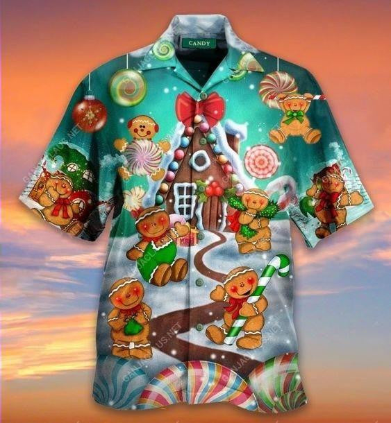 Sweet Gingerbread And Cane Christmas Themed Hawaiian Shirt,Hawaiian Shirt Gift, Christmas Gift