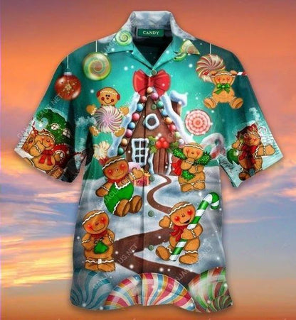 Sweet Gingerbread And Cane Christmas Themed Hawaiian Shirt,Hawaiian Shirt Gift, Christmas Gift
