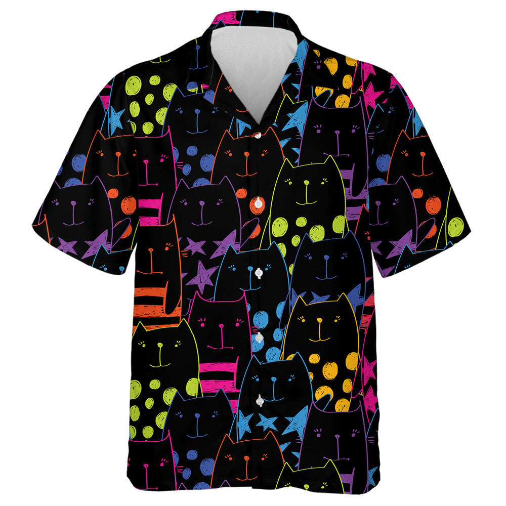 Cats With Lines Stars And Dots Cartoon Style Hawaiian Shirt, Hawaiian Shirt Gift, Christmas Gift