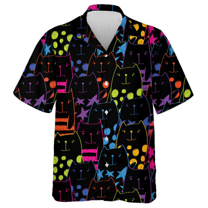 Cats With Lines Stars And Dots Cartoon Style Hawaiian Shirt, Hawaiian Shirt Gift, Christmas Gift