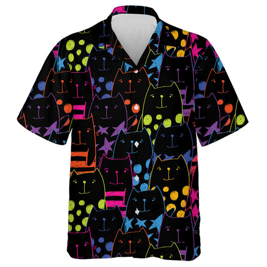 Cats With Lines Stars And Dots Cartoon Style Hawaiian Shirt, Hawaiian Shirt Gift, Christmas Gift