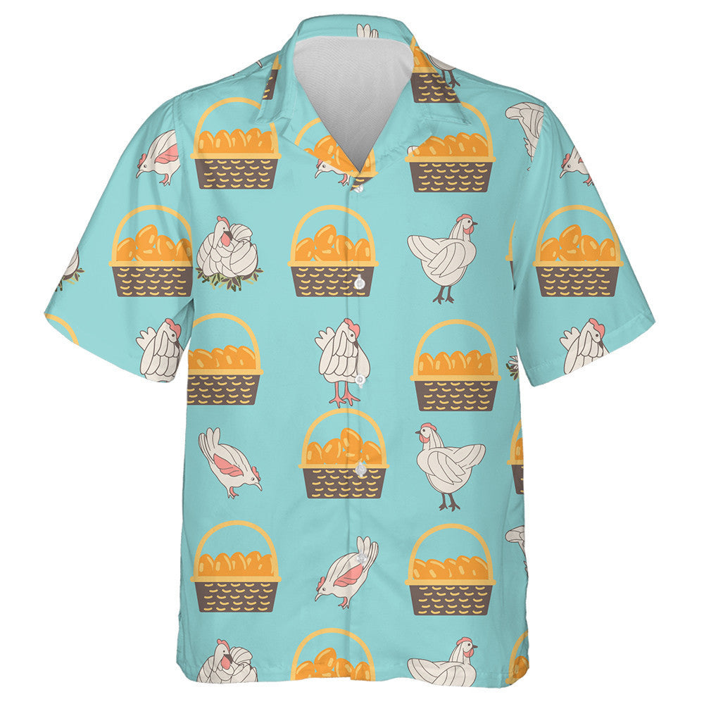 Funny Chicken And Basket With Eggs 1 Hawaiian Shirt, Hawaiian Shirt Gift, Christmas Gift