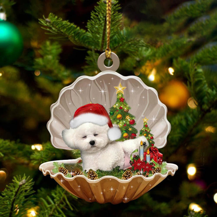 Cute Bichon Frise Sleeping in Pearl Dog Christmas Ornament Flat Acrylic, Pet Love Gift, Christmas Ornament, Christmas Gift