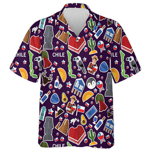 All About Chile Icons Stickers On Dark Background Hawaiian Shirt, Hawaiian Shirt Gift, Christmas Gift