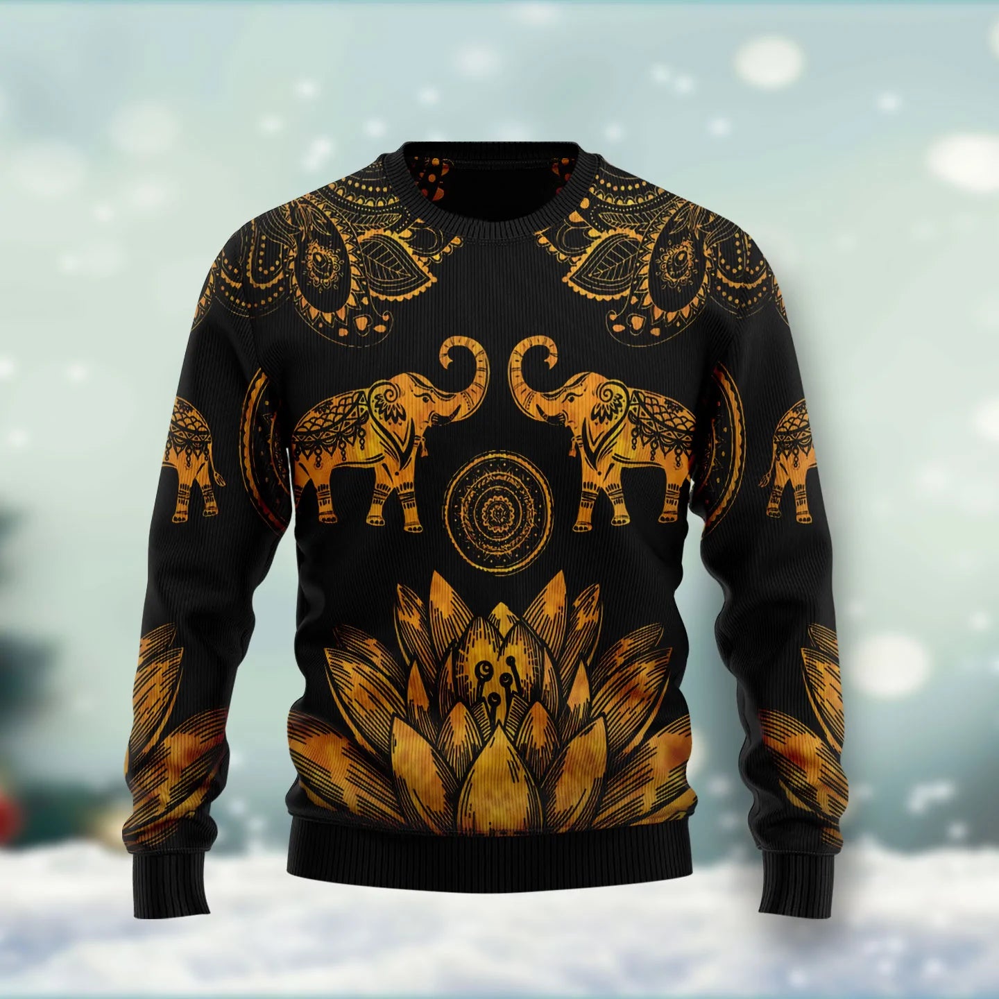 Lovely Gold Elephant unisex womens & mens, couples matching, friends, funny family ugly christmas holiday sweater gifts, Christmas Ugly Sweater