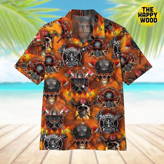 Firefighter Skull 3D Hawaiian Hawaii Shirt, Hawaiian Shirt Gift, Christmas Gift