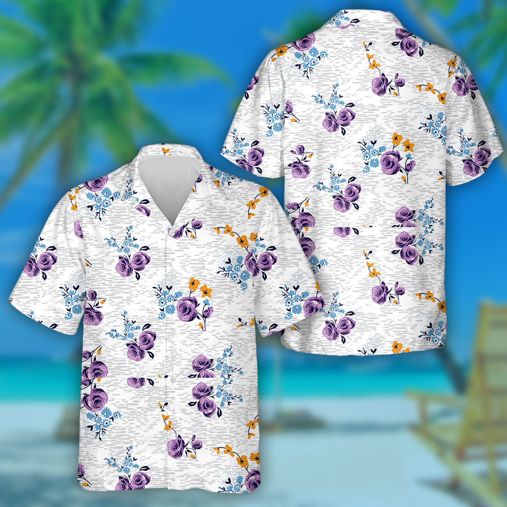 Pretty Violet Roses Flower On Melange Watercolor Design Hawaiian Shirt, Hawaiian Shirt Gift, Christmas Gift