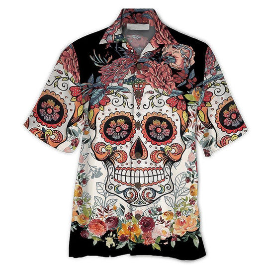 Face Of Skull Tropical Background Design Hawaiian Shirt,Hawaiian Shirt Gift, Christmas Gift