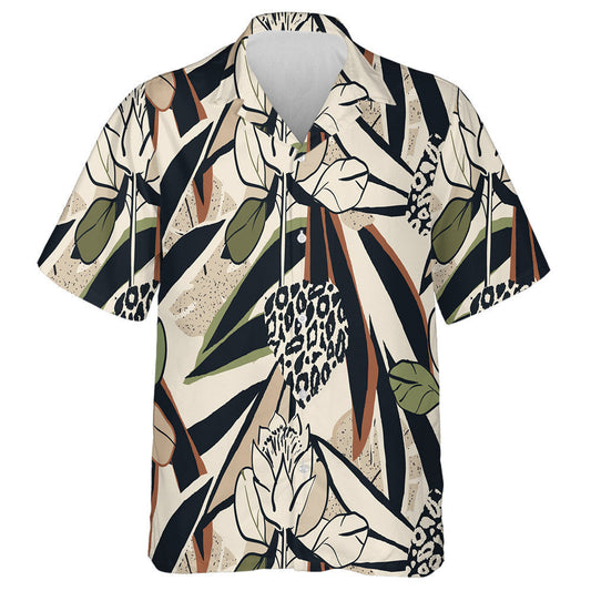 Hand Drawn Abstract Floral With Leopard Hawaiian Shirt, Hawaiian For Gift