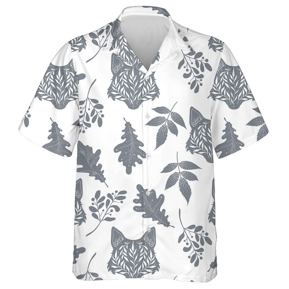 Silhouettes Of Wolf Animals And Plants With Floral Hawaiian Shirt, Hawaiian Shirt Gift, Christmas Gift