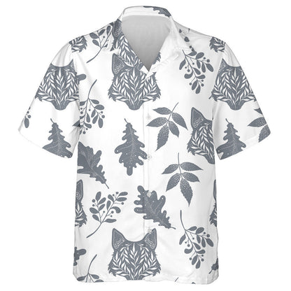 Silhouettes Of Wolf Animals And Plants With Floral Hawaiian Shirt, Hawaiian Shirt Gift, Christmas Gift