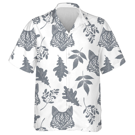 Silhouettes Of Wolf Animals And Plants With Floral Hawaiian Shirt, Hawaiian Shirt Gift, Christmas Gift