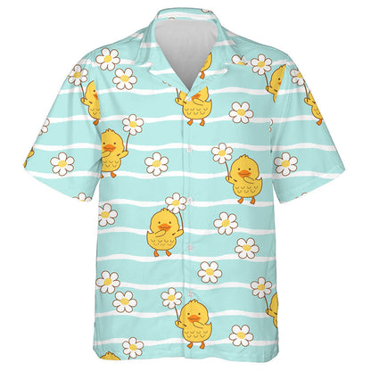 Little Ducks And Daisy Flower On Green Wave Hawaiian Shirt, Hawaiian Shirt Gift, Christmas Gift