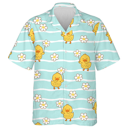 Little Ducks And Daisy Flower On Green Wave Hawaiian Shirt, Hawaiian Shirt Gift, Christmas Gift