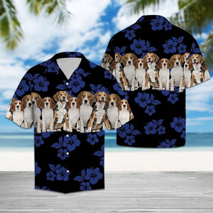 Awesome Beagle With Blue Hibiscus Design Hawaiian Shirt, Hawaiian For Gift