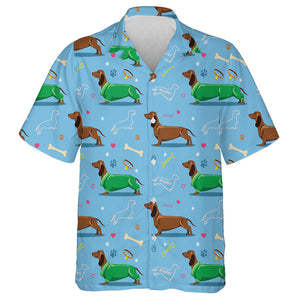 Winter Dachshund Dog Wearing Green Clothes Hawaiian Shirt,Hawaiian Shirt Gift, Christmas Gift