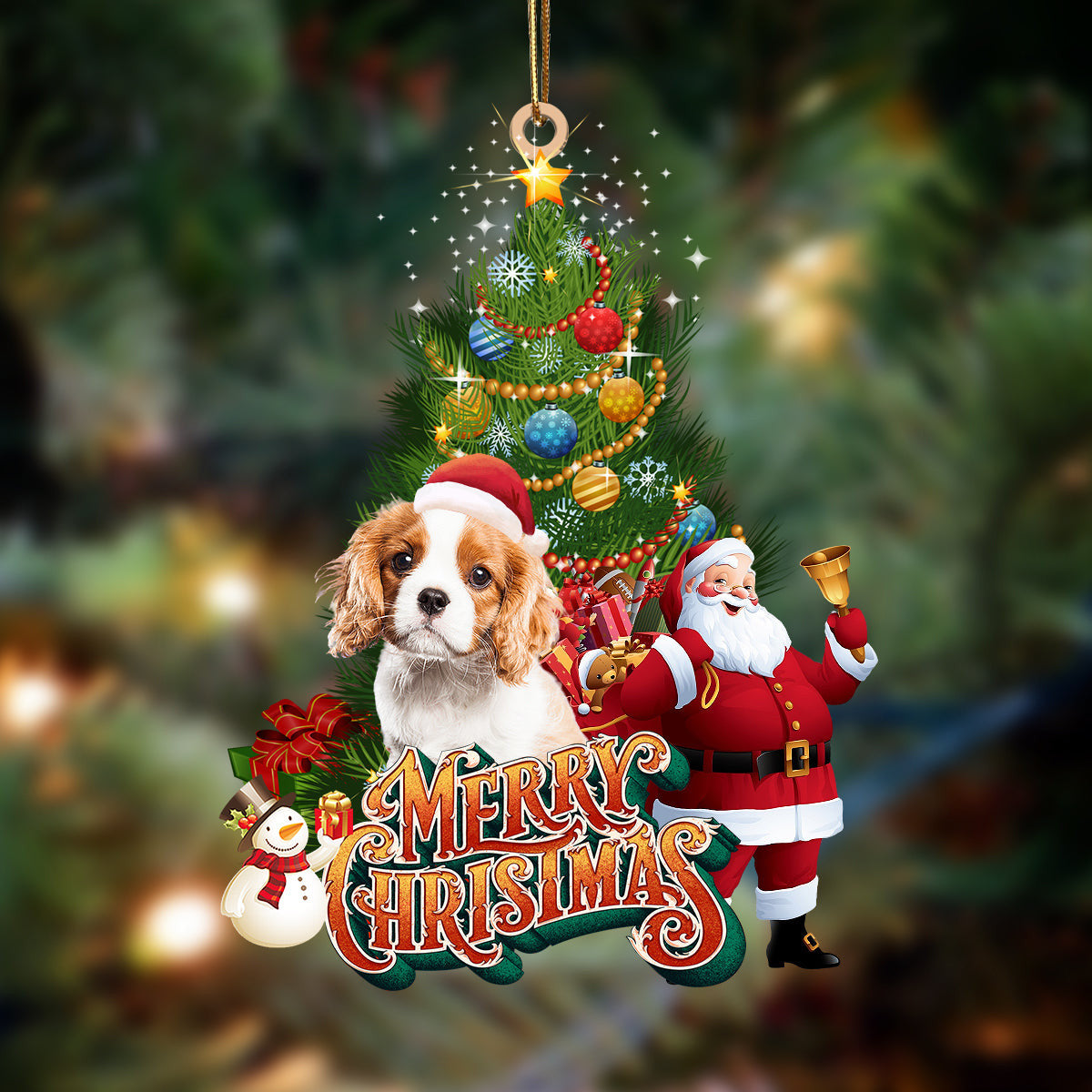 Cavalier King Charles spaniel-Christmas Tree & Dog Hanging Christmas Plastic Hanging Ornament, Happy Christmas Ornament, Christmas Gift, Christmas Decoration
