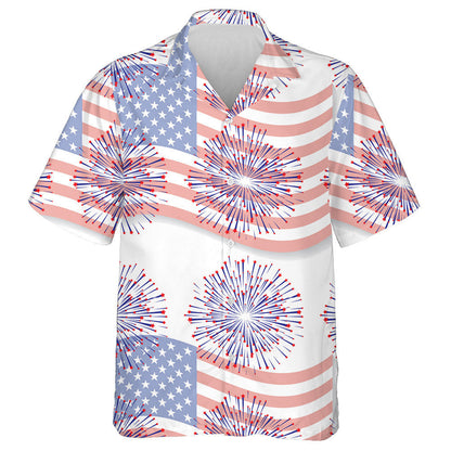 Shooting Stars Blue Fireworks On American Flag Pattern Hawaiian Shirt, Hawaiian Shirt Gift, Christmas Gift