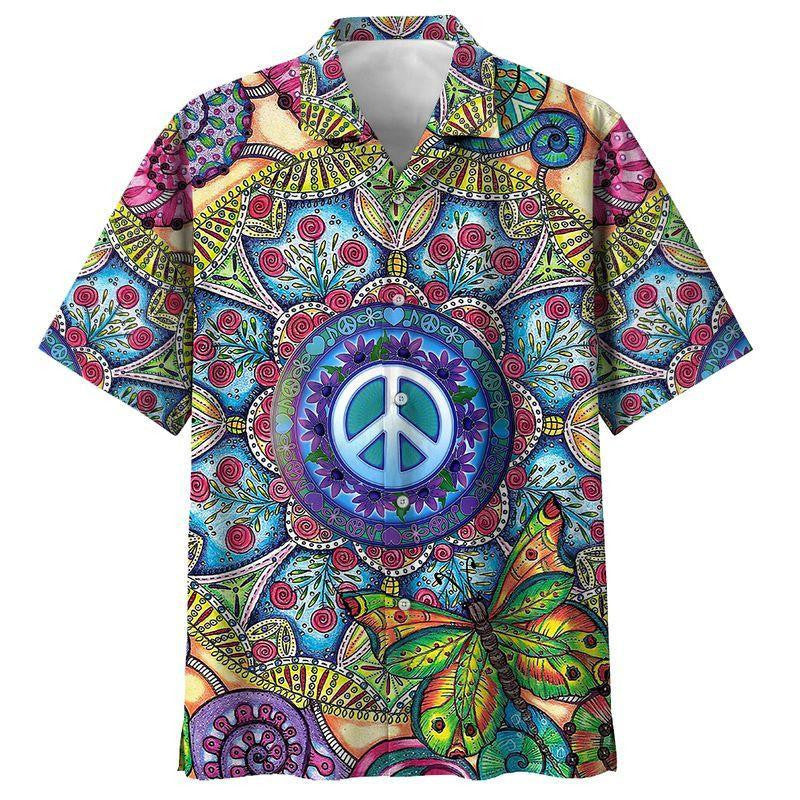 Peace Sign On Hippie Ornamental Hawaiian Shirt, Hawaiian Shirt Gift, Christmas Gift