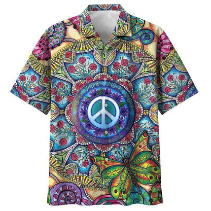 Peace Sign On Hippie Ornamental Hawaiian Shirt, Hawaiian Shirt Gift, Christmas Gift
