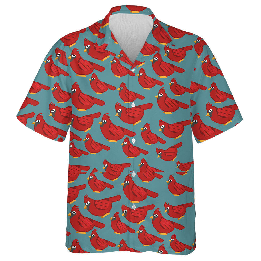 The Drawing Red Cardinal Bird On A Blue Background Hawaiian Shirt, Hawaiian Shirt Gift, Christmas Gift