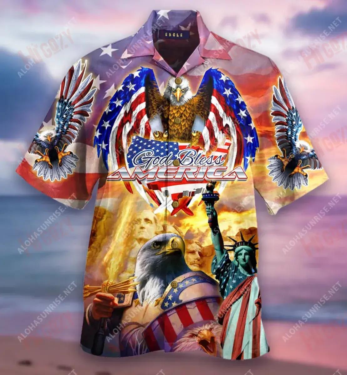 Eagle Patriotic God Bless America Short Hawaiian Shirt Vacation Short Sleeve Custom Hawaiian Shirts Hawaiian Shirts For Women, Hawaiian Shirt Gift, Christmas Gift