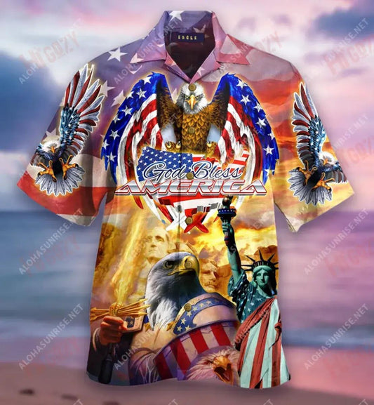 Eagle Patriotic God Bless America Short Hawaiian Shirt Vacation Short Sleeve Custom Hawaiian Shirts Hawaiian Shirts For Women, Hawaiian Shirt Gift, Christmas Gift