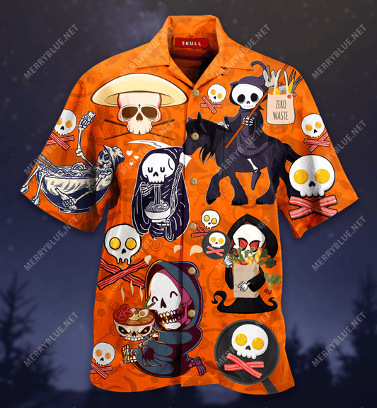 Food Makes Skull Happy Hawaiian Aloha Shirt Hawaiian Shorts Beach Short Sleeve, Hawaiian Shirt Gift, Christmas Gift