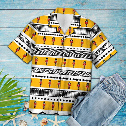 Nutcracker In Yellow Black And White Lines Hawaiian Shirt,Hawaiian Shirt Gift, Christmas Gift