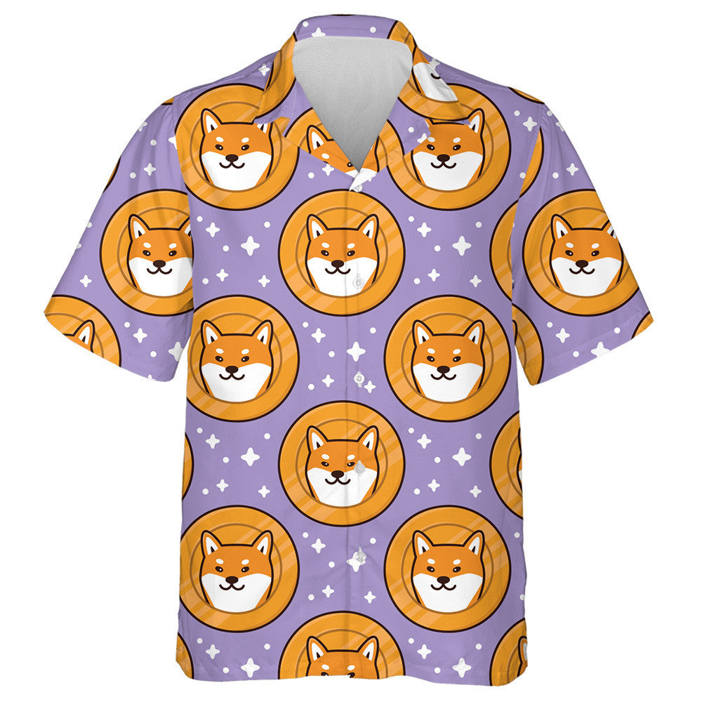 Cartoon Shiba Inu Dog On Coin Isolated Background Hawaiian Shirt, Hawaiian Shirt Gift, Christmas Gift