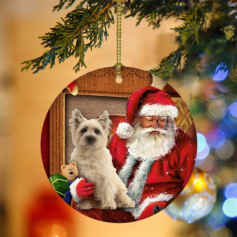 Cairn Terrier Dog With Santa Christmas Christmas Plastic Hanging Ornament, Happy Christmas Ornament, Christmas Gift, Christmas Decoration